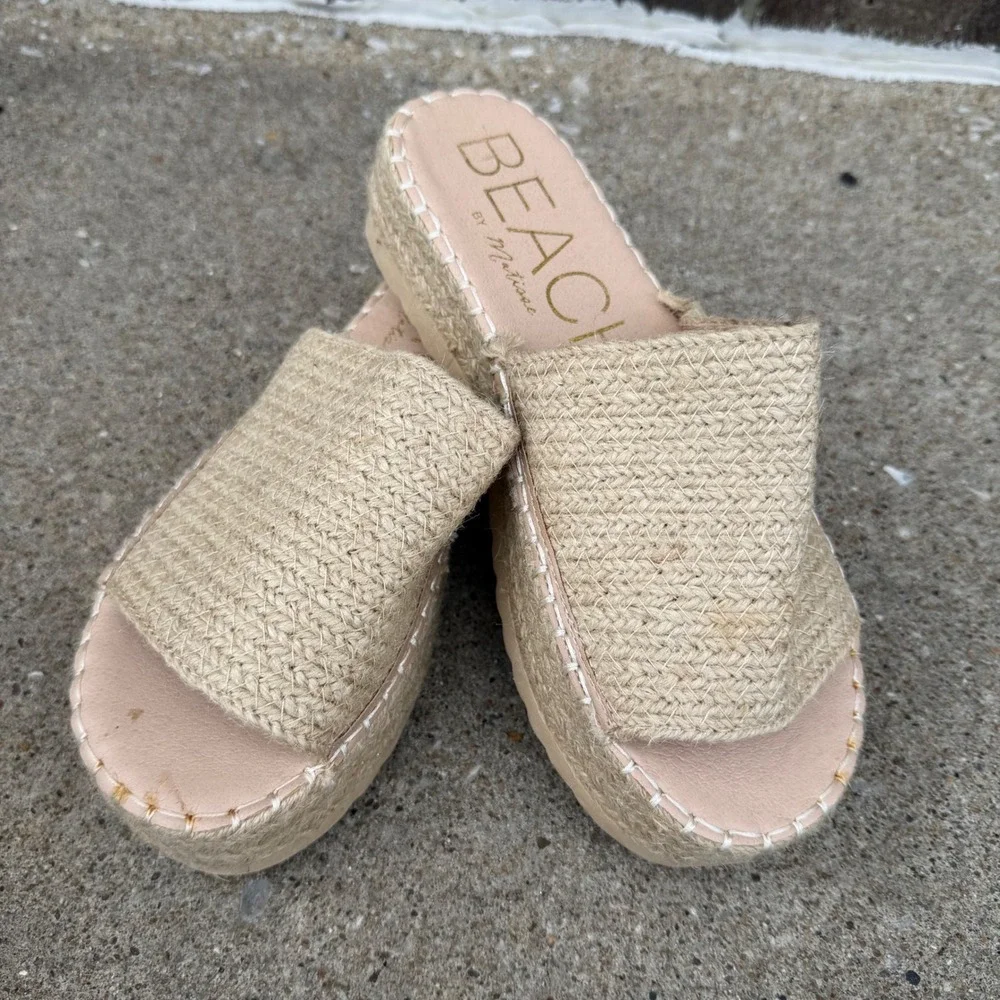 Beach by Matisse DelMar Natural Jute Espadrille Platform Slide Sandals Sz 8